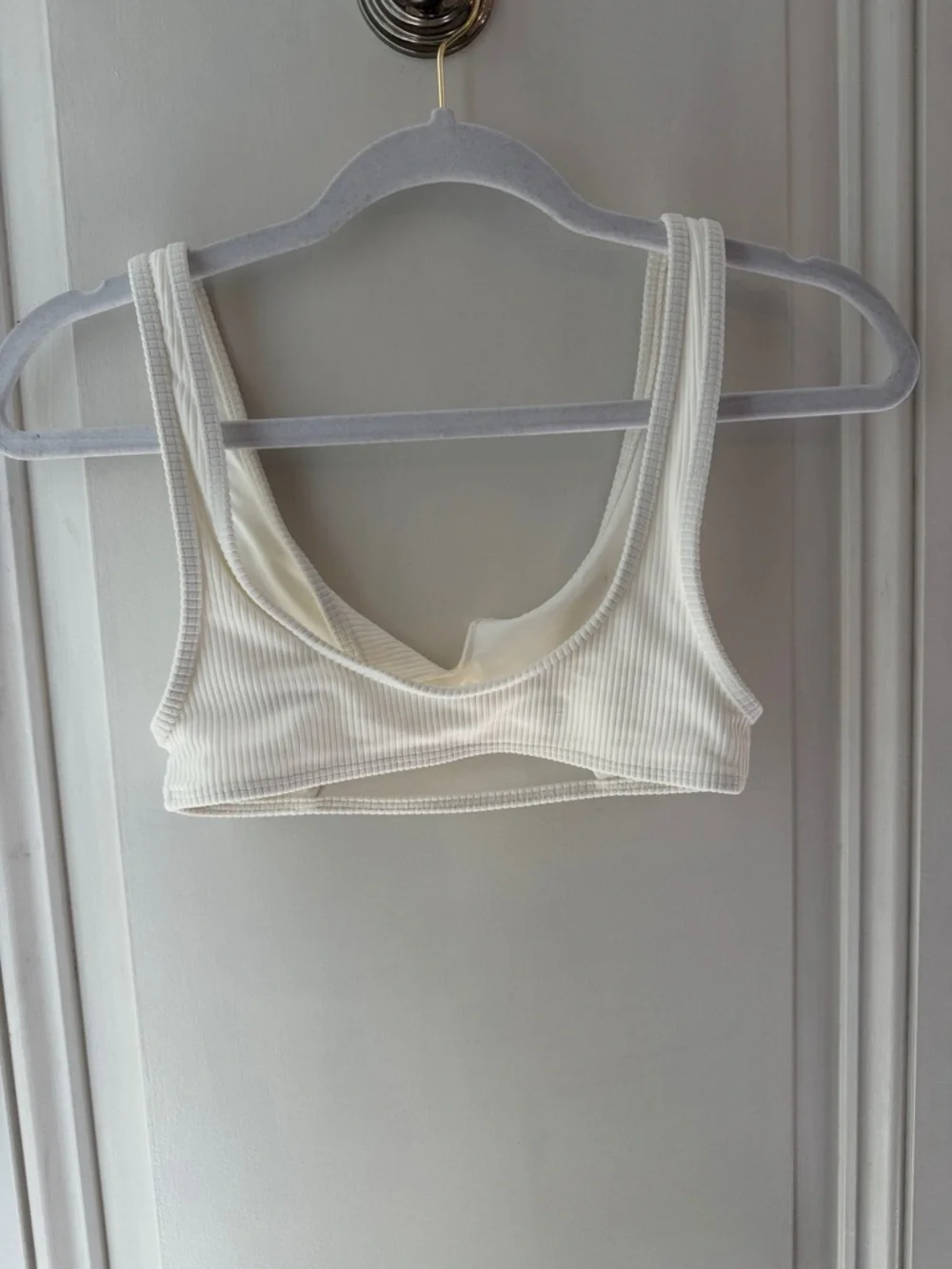 Frankie's Bikinis White Ribbed Cutout Bikini top